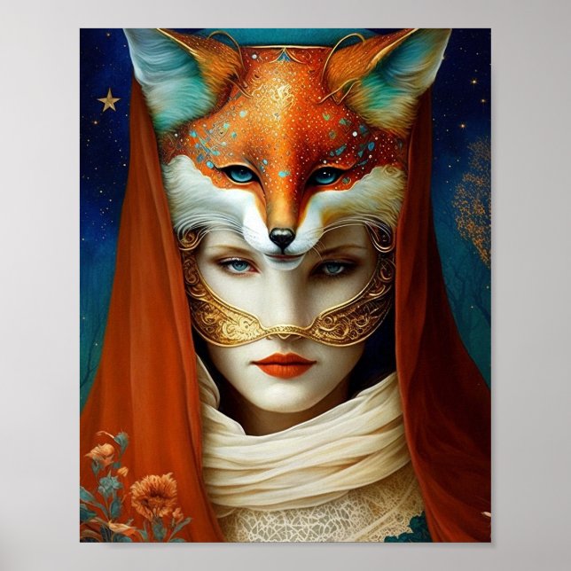 Poster Fox Femme Surreal Imaginaire Art (Devant)