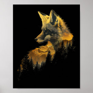 Poster Fox Forest Nature Lover Mountains Randonnée Campin
