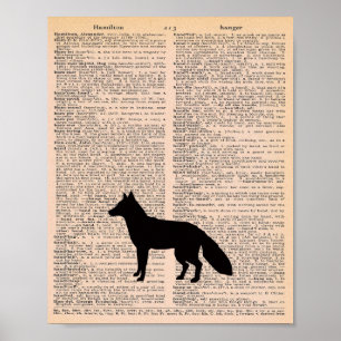 Poster Fox Silhouette Vintage Dictionary Nursery Wall Art