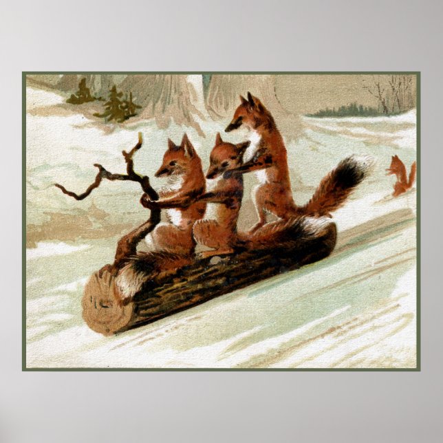 Poster Fox Sleigh Ride Vintage Print (Devant)