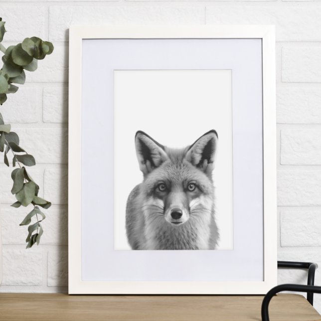 Poster Fox Woodland Modern Portrait noir blanc (Créateur téléchargé)