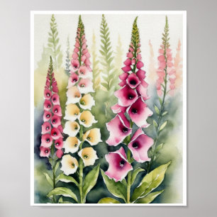 Poster Foxglove Flowers artisanal couleur de l'eau