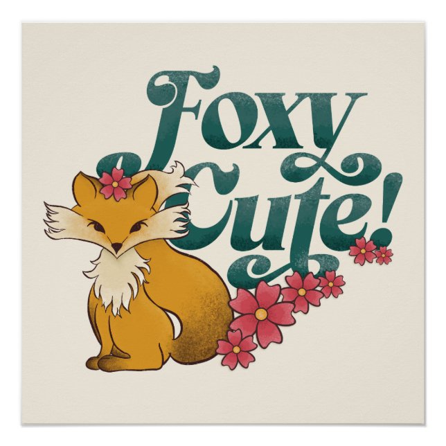 Poster Foxy Cute avec Fleurs (Devant)