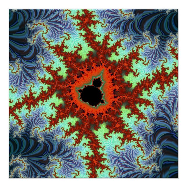 Poster Fractal Mandelbrot bleu et rouge (Devant)