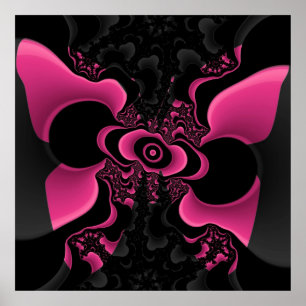 Poster Fractal Papillon noir et rose