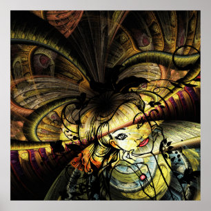 Poster Fractale Colorée Avec Fille Florale