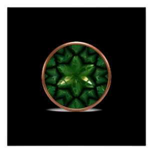 Poster Fractale d'étoile pointue verte avec cadre en cuiv