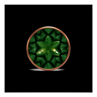 Poster Fractale d'étoile pointue verte avec cadre en cuiv