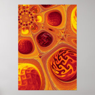 Poster Fractale orange kaléidoscopique