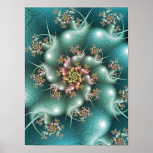 Poster Fractale spirale bleue