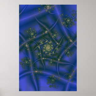 Poster Fractée avec éclats de spirale bleu jaune et vert
