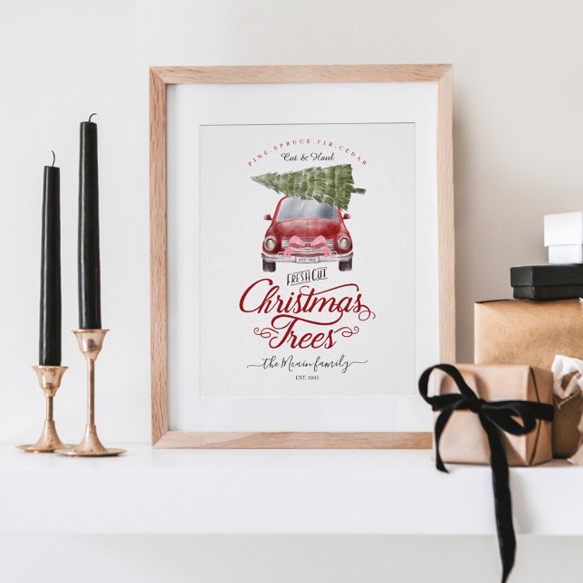 Poster Fraîchement Coupé Arbres de Noël Aquarelle Rouge V (Créateur téléchargé)