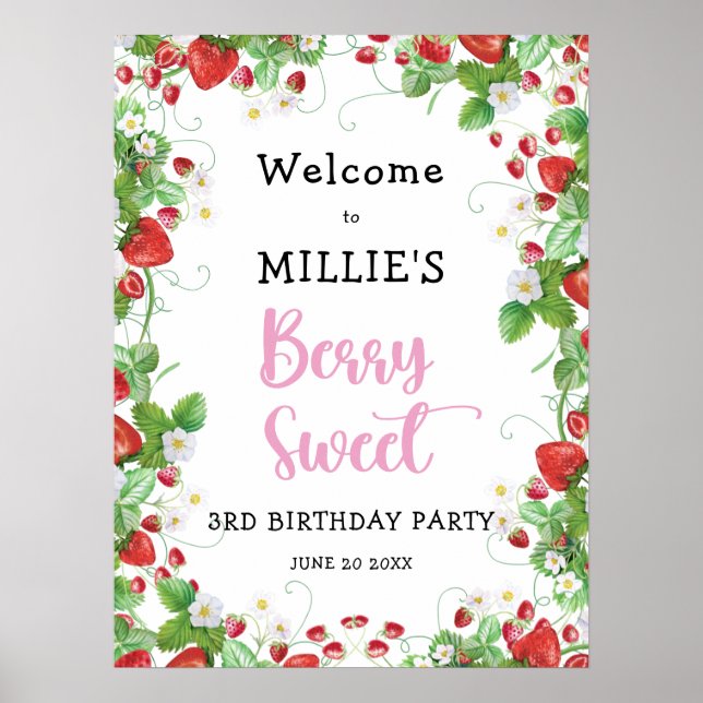 Poster Fraise Berry Sweet Anniversaire de enfant Party Bi (Devant)