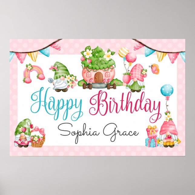Poster Fraise Gnome Garden Anniversaire de la petite fill (Devant)
