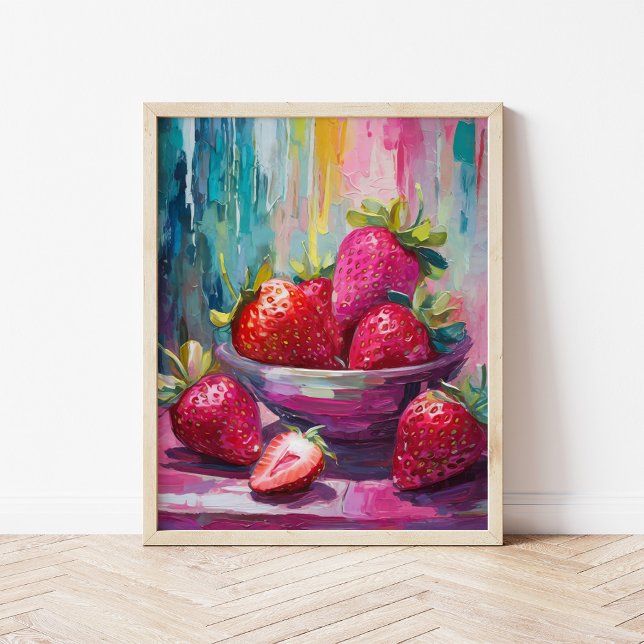Poster Fraises Colorful Moderne Peinture Abstraite (Créateur téléchargé)