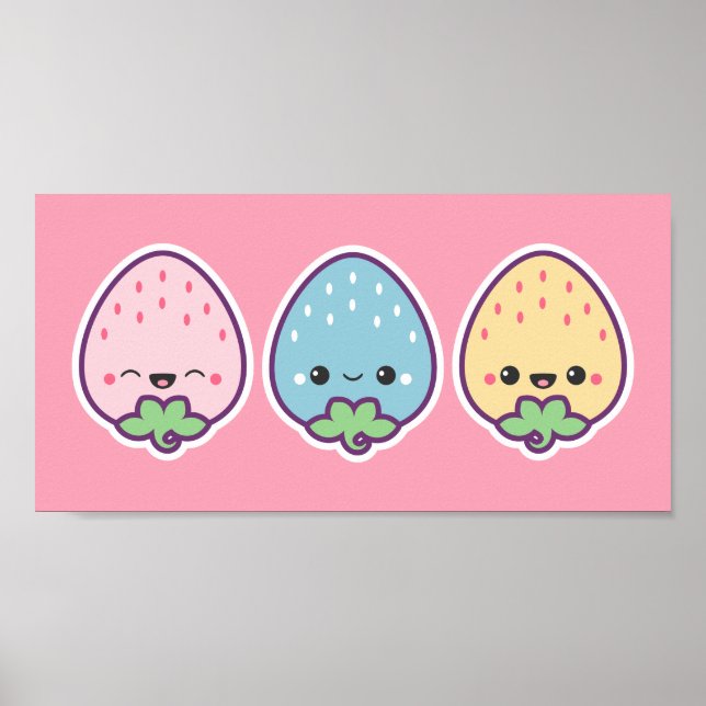 Poster Fraises Cute Pastel (Devant)