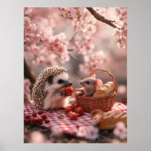 Poster Fraises de partage de hérisson et de souris - Piqu