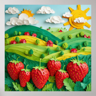 Poster Fraises fraîches exposées sur Greenfield 