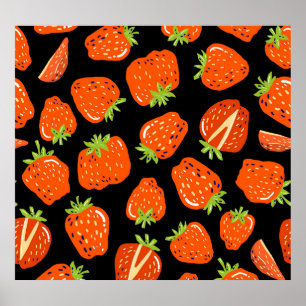 Poster Fraises Noir : Texture Vintage sans fil