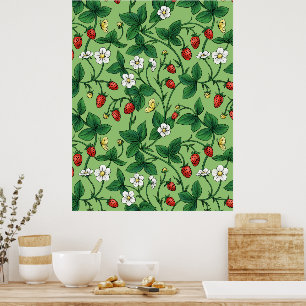 Poster Fraises sauvages rouge/jaune/vert/