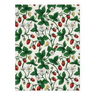 Poster Fraises sauvages rouge/jaune/vert/blanc cassé