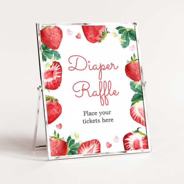 Poster Framboise Baby shower sucré Brochure (A Berry Sweet Strawberry Baby Shower Diaper Raffle Sign)