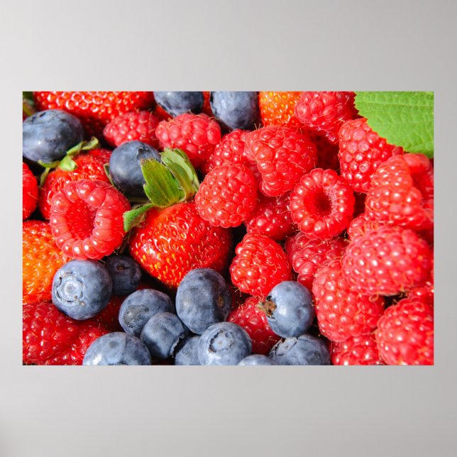 Poster Framboises bleuets et framboises (Devant)