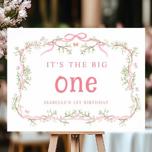 Poster Frame Florale en fleurs rose 1er anniversaire