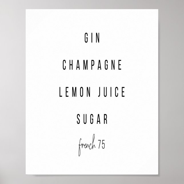 Poster Français 75 Recette Cocktail (Devant)