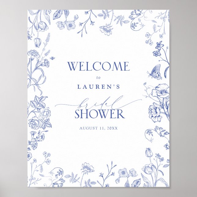 Poster Français Bleu & Blanc Victorien Douche Bienvenue (Devant)