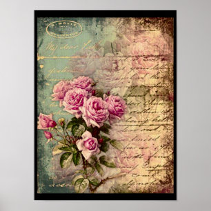 Poster francais chic, shabby chic, roses roses roses, flo