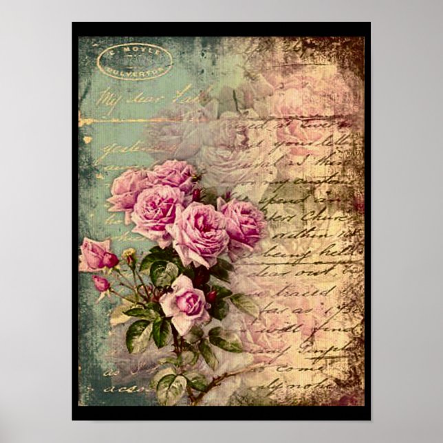 Poster francais chic, shabby chic, roses roses roses, flo (Devant)