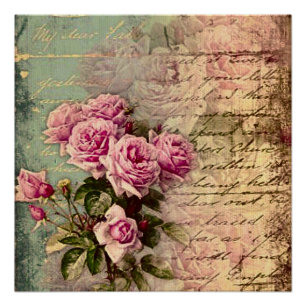 Poster francais chic, shabby chic, roses roses roses, flo