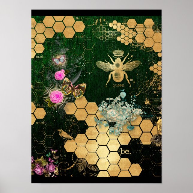 Poster française chic, victorienne, abeille, florale, feu (Devant)