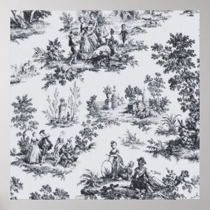 Poster Française toile de jouy noir et blanc élégant