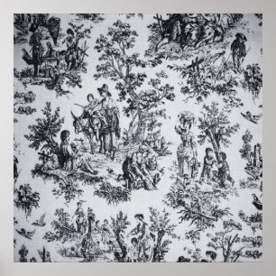 Poster Française toile de jouy noir et blanc élégant