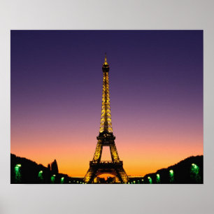 Poster France, Paris, Eiffel Tower at sunset.