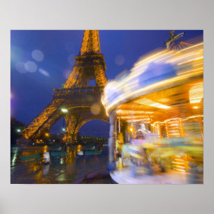 Poster France, Paris. Eiffel Tower in twilight fog and