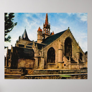 Poster France vintage, Bretagne, Penmarch, Eglise St Nonn