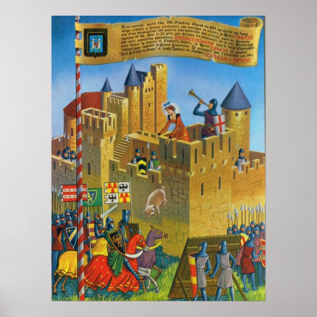 Poster France vintage, Carassonne médiévale (Devant)
