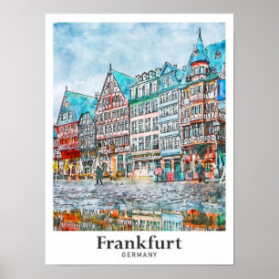 Poster Francfort Allemagne Voyage Aquarelle main tirée