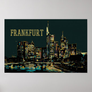 Poster Francfort par la ville de nuit Illustration, Allem