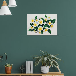 Poster Frangipanier blanc et jaune à l'aquarelle Fleur