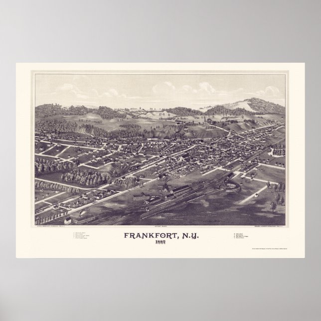 Poster Frankfort, New York Carte panoramique - 1887 (Devant)