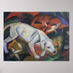 Poster Franz Marc - trois huile de chat de renard de