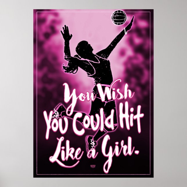Poster Frappe comme une fille Volley-ball rose (Devant)