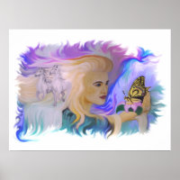 Frau mit Pferd und Schmetterling à la main