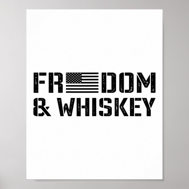Poster Freedom And Whiskey - 4th Of July Usa Flag Funny M (Devant)