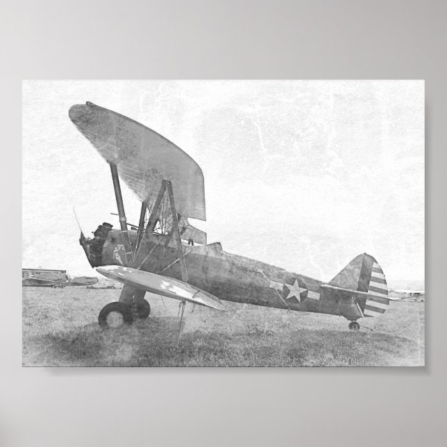 Poster "Freedom" Antique Biplane Noir et Blanc (Devant)