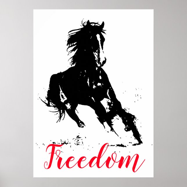 Poster Freedom Black White Pop Art Runse Horse (Devant)